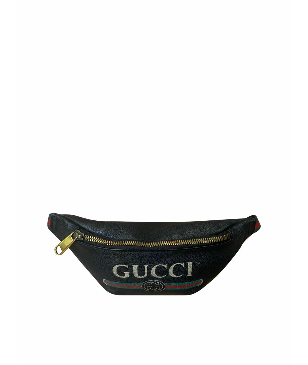 GUCCI Черная кожаная поясная сумка, фото 1