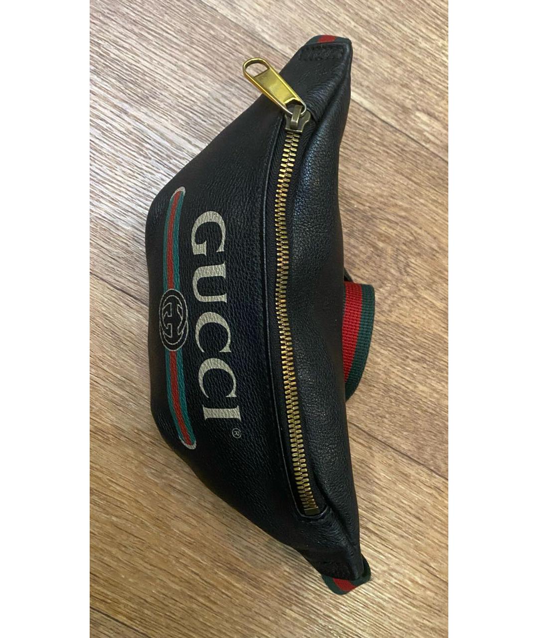 GUCCI Черная кожаная поясная сумка, фото 6