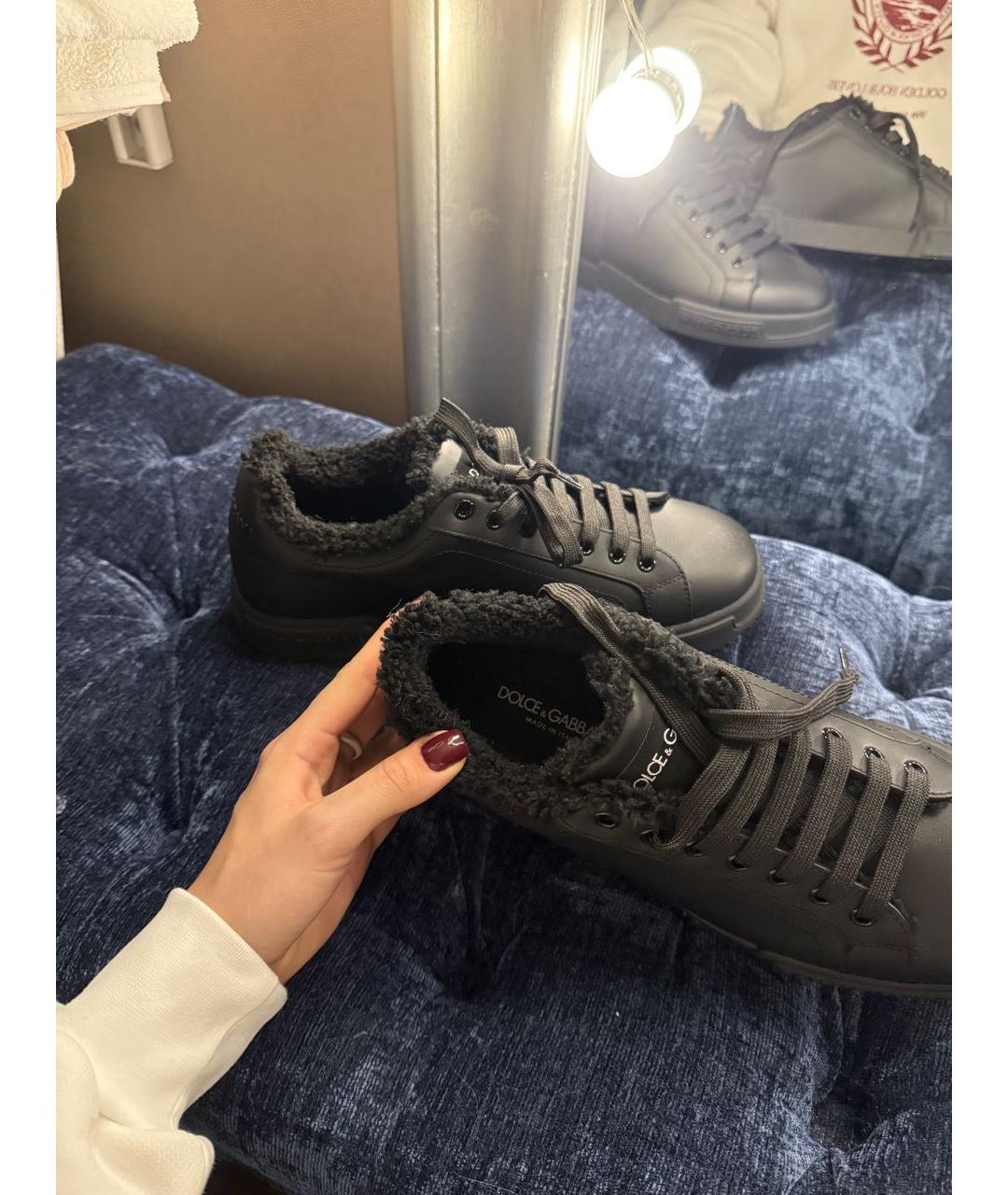 DOLCE&GABBANA Черные кожаные низкие кроссовки / кеды, фото 7