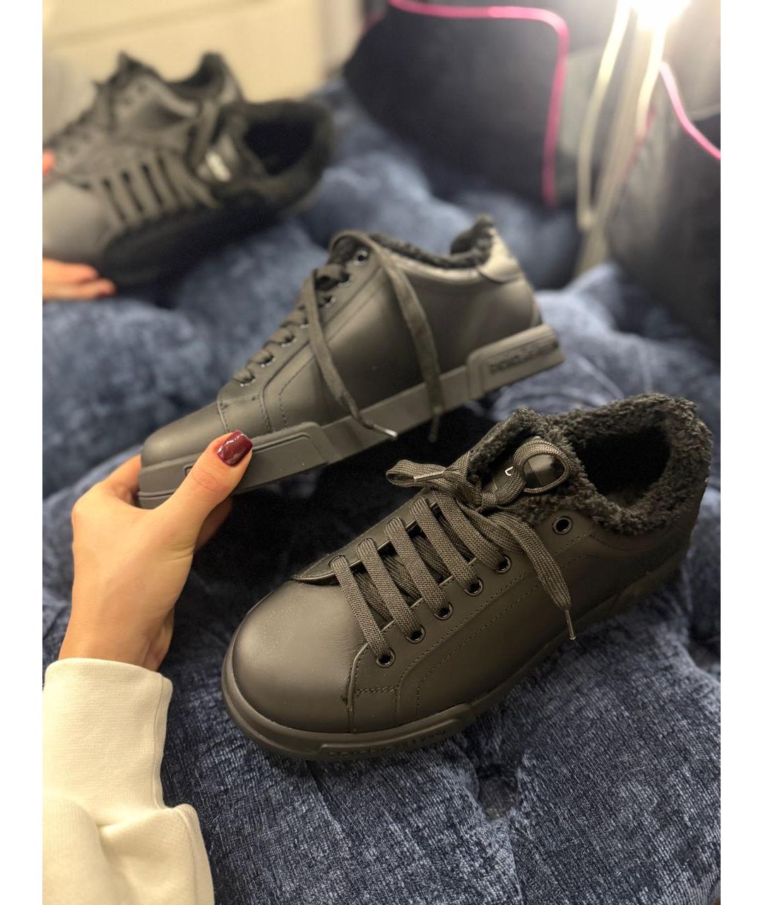 DOLCE&GABBANA Черные кожаные низкие кроссовки / кеды, фото 5