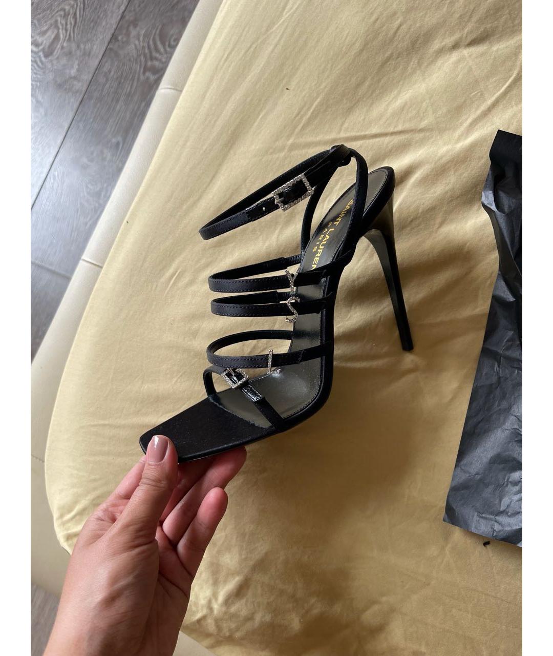 SAINT LAURENT Черные текстильные босоножки, фото 6