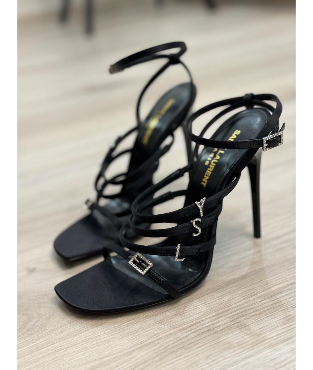 SAINT LAURENT Черные текстильные босоножки, фото 8