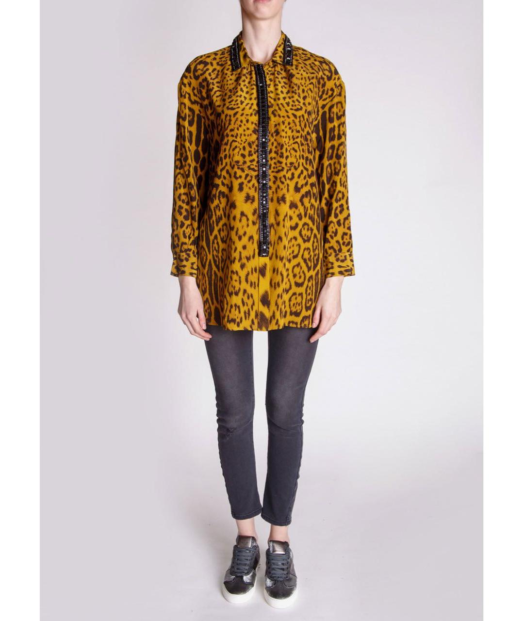 ROBERTO CAVALLI Горчичная шелковая блузы, фото 2