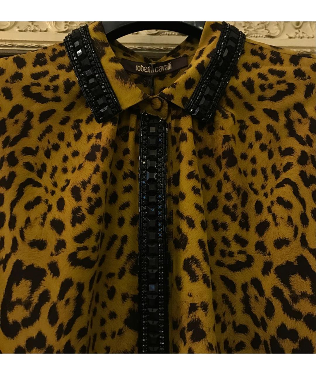 ROBERTO CAVALLI Горчичная шелковая блузы, фото 6