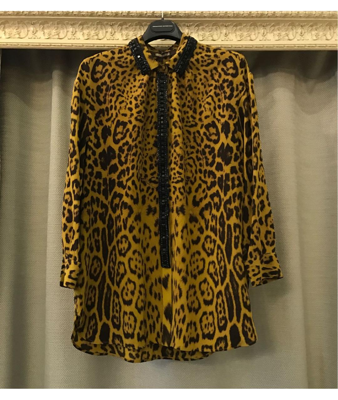ROBERTO CAVALLI Горчичная шелковая блузы, фото 5