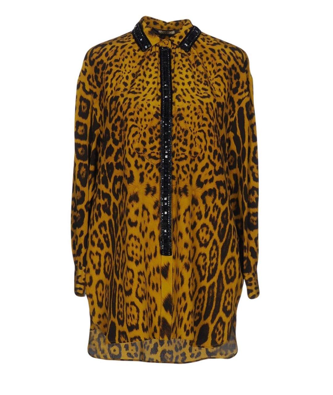 ROBERTO CAVALLI Горчичная шелковая блузы, фото 1