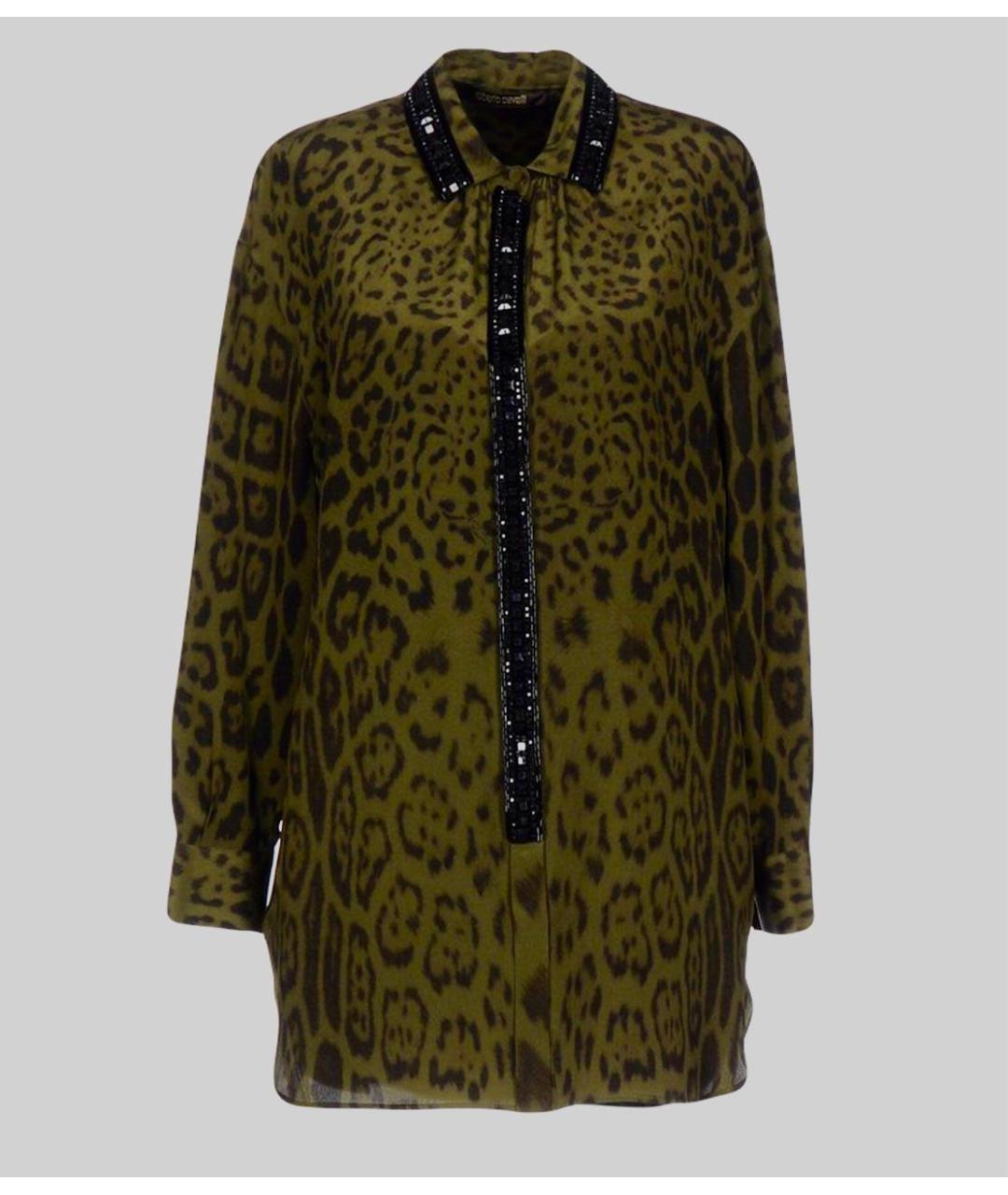 ROBERTO CAVALLI Хаки шелковая блузы, фото 9