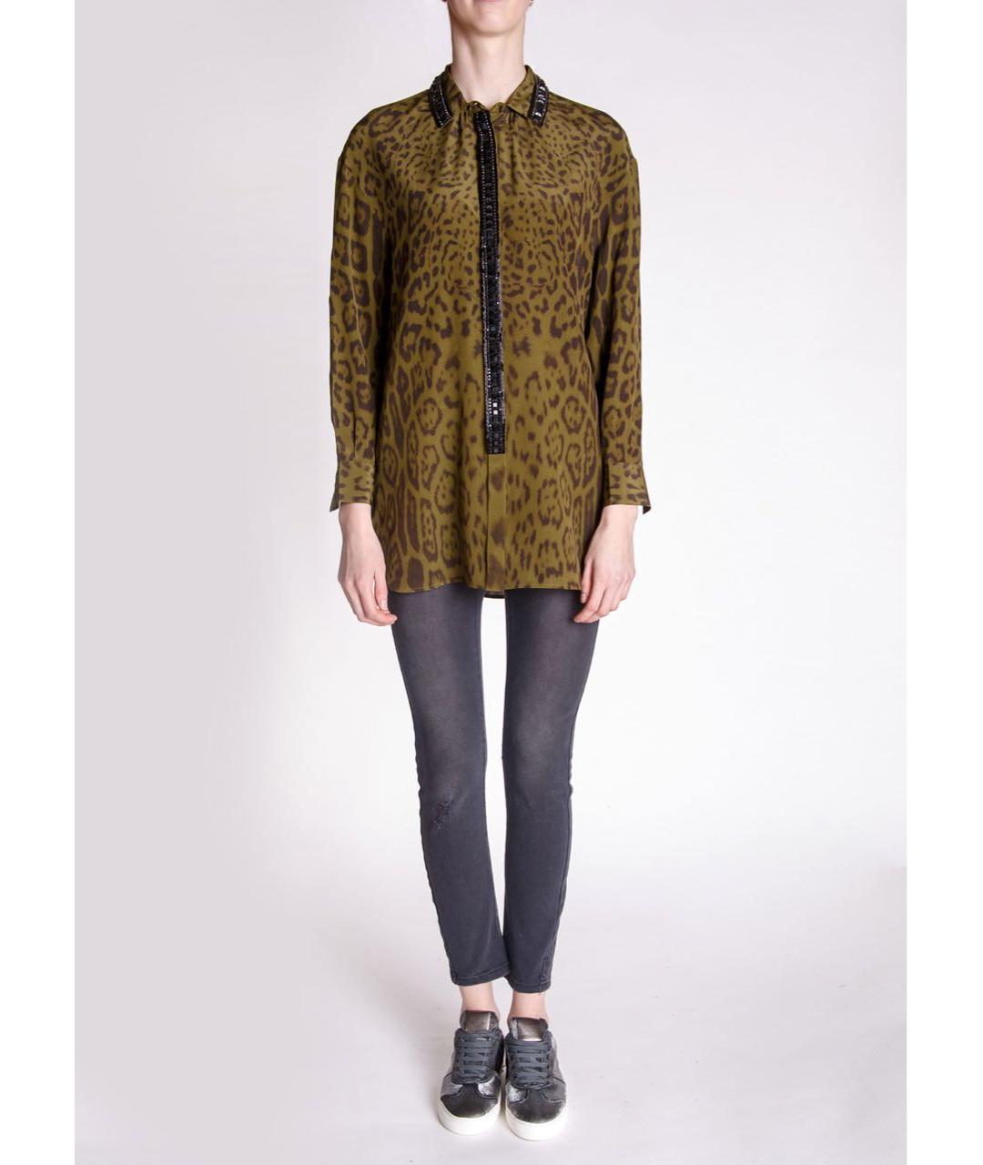 ROBERTO CAVALLI Хаки шелковая блузы, фото 3