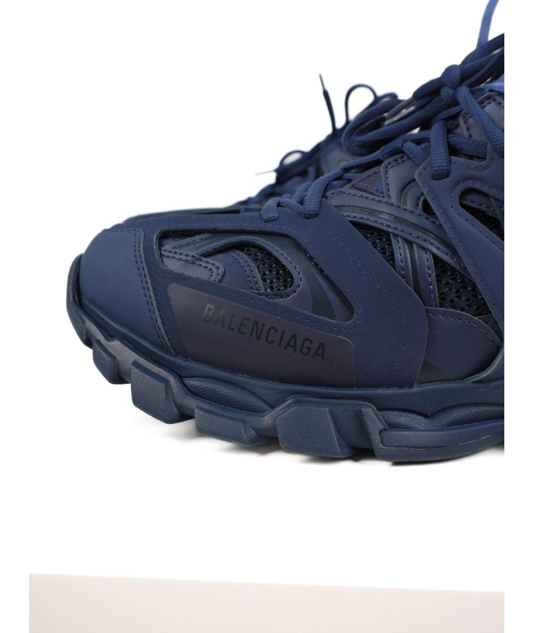 BALENCIAGA Темно-синие кожаные низкие кроссовки / кеды, фото 4