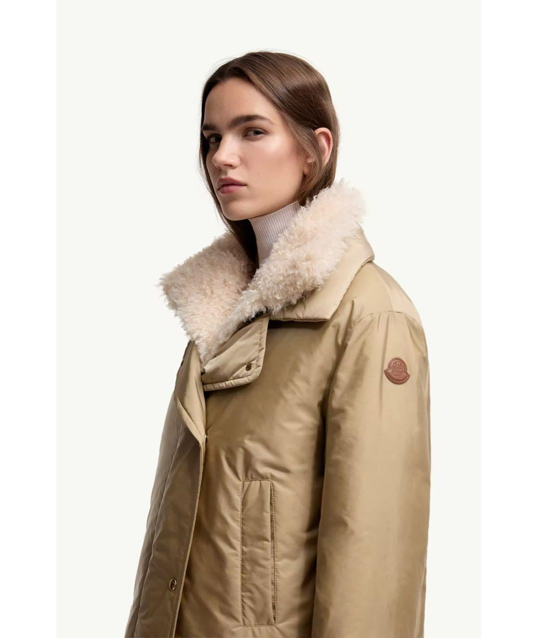 MONCLER Бежевый полиамидовый пуховик, фото 5