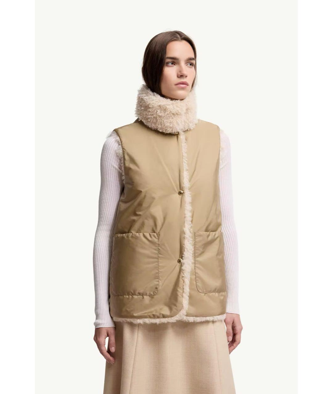 MONCLER Бежевый полиамидовый пуховик, фото 4