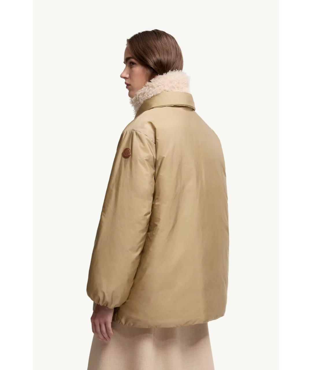 MONCLER Бежевый полиамидовый пуховик, фото 3