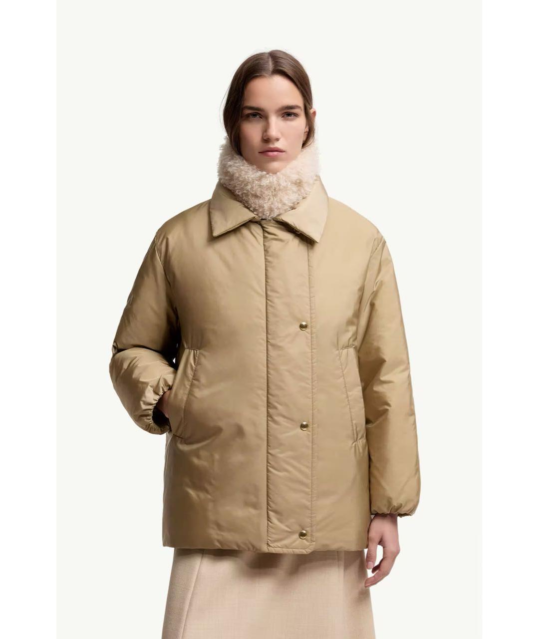 MONCLER Бежевый полиамидовый пуховик, фото 2
