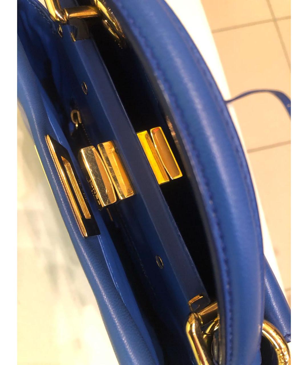 FENDI Синяя кожаная сумка с короткими ручками, фото 4