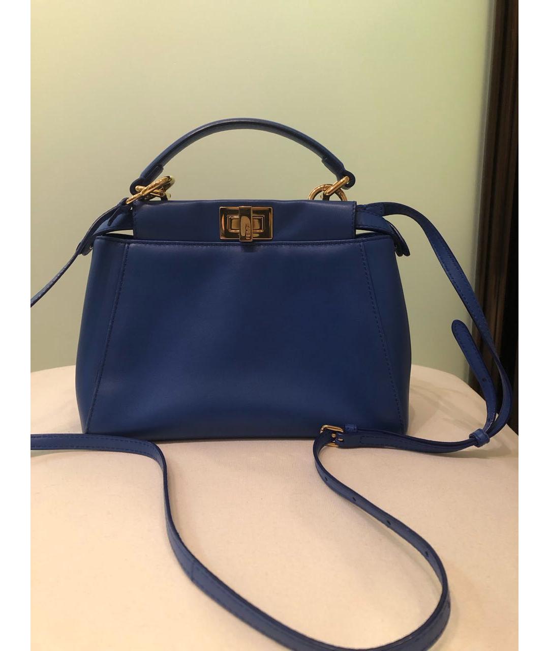 FENDI Синяя кожаная сумка с короткими ручками, фото 5