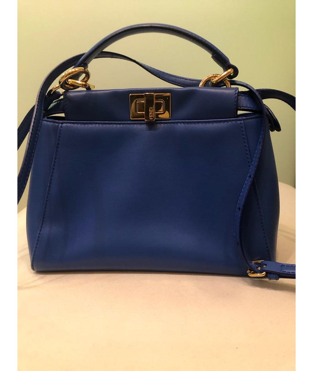 FENDI Синяя кожаная сумка с короткими ручками, фото 3