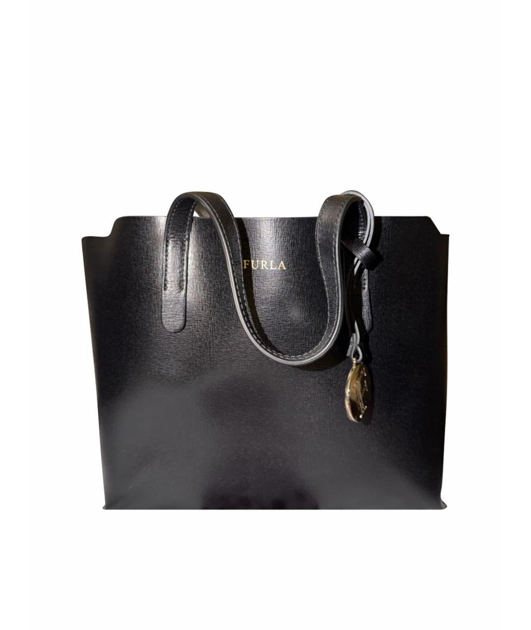 FURLA Черная кожаная сумка с короткими ручками, фото 1