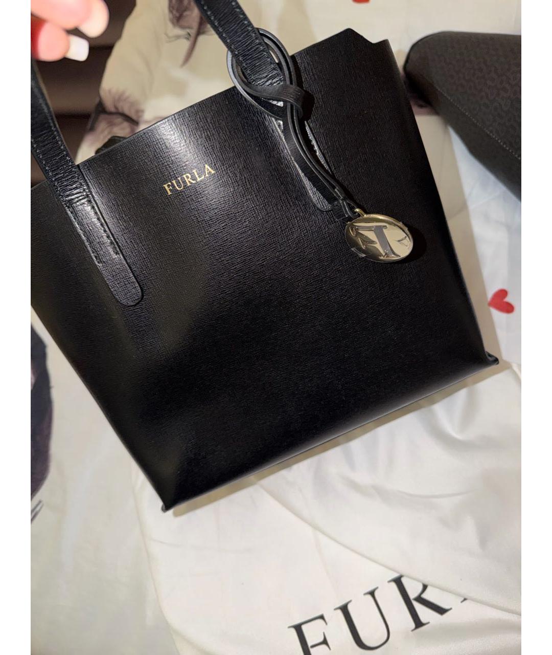 FURLA Черная кожаная сумка с короткими ручками, фото 3