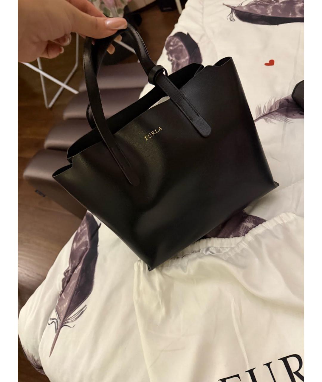 FURLA Черная кожаная сумка с короткими ручками, фото 2