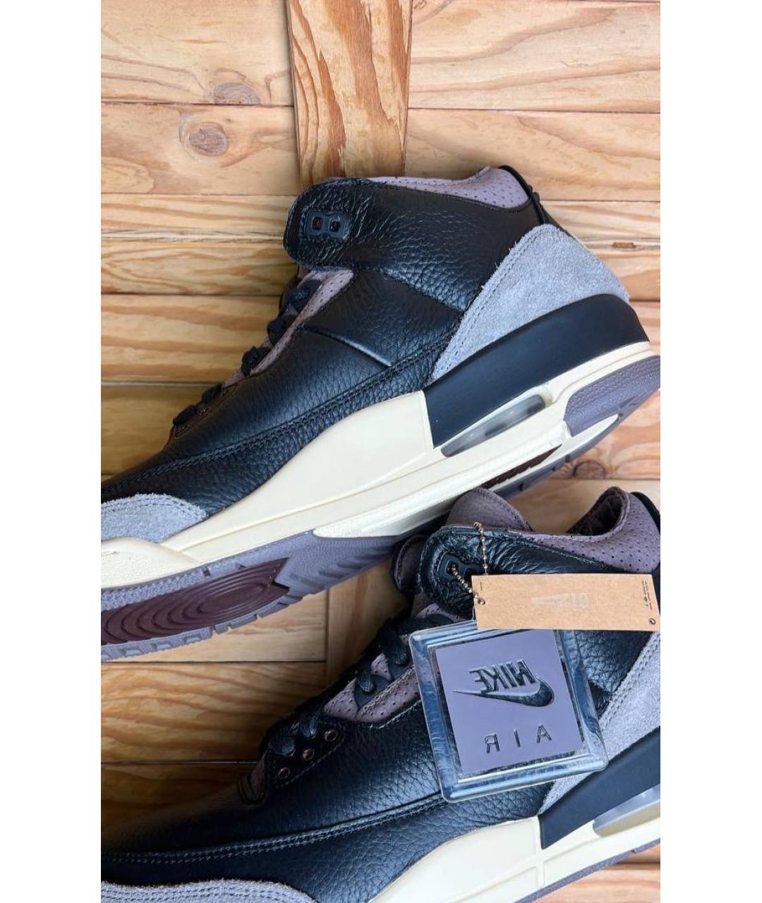 JORDAN Черные кожаные высокие кроссовки / кеды, фото 5