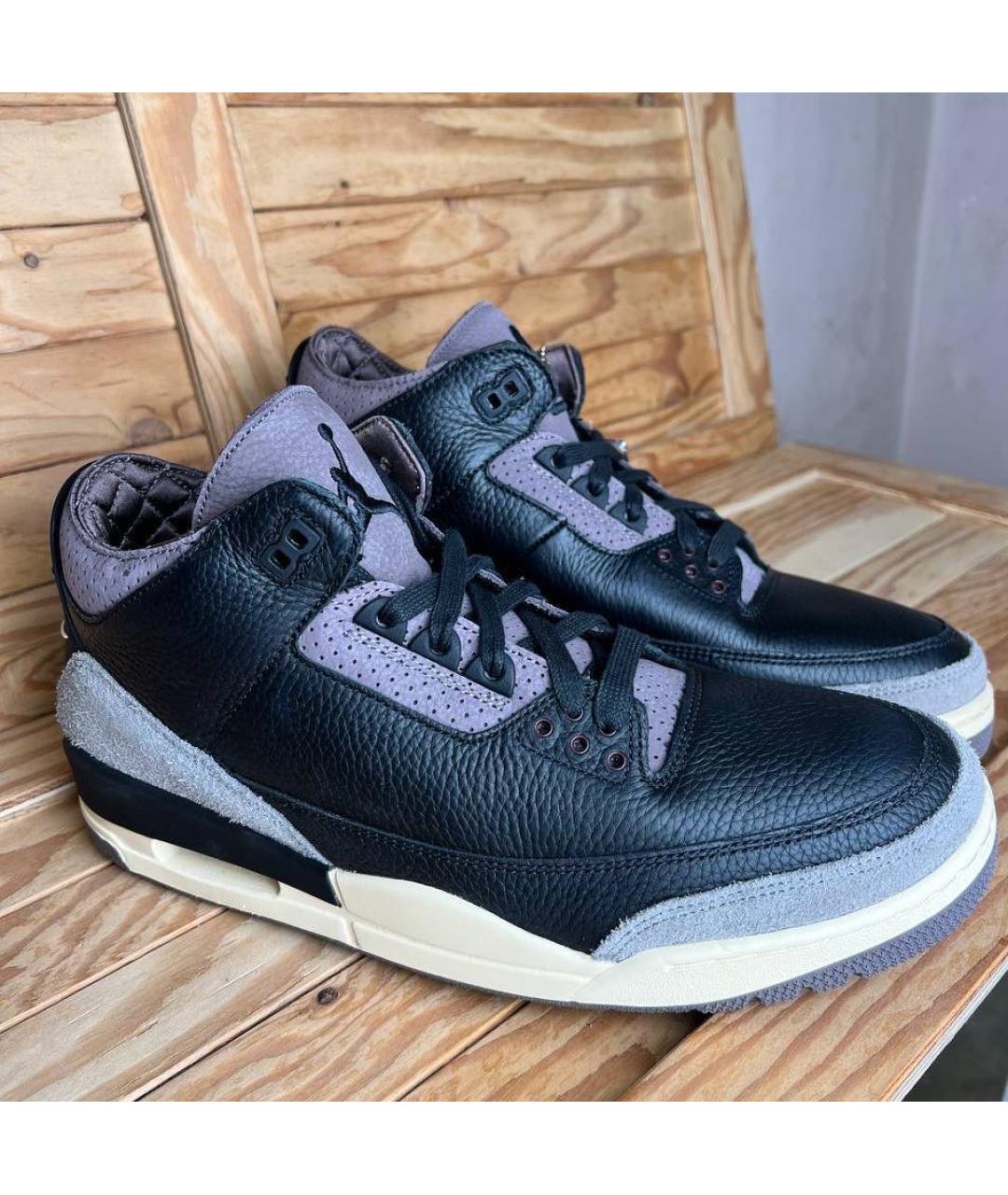 JORDAN Черные кожаные высокие кроссовки / кеды, фото 4