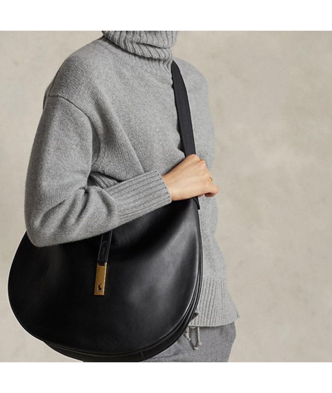 POLO RALPH LAUREN Черная кожаная сумка с короткими ручками, фото 5