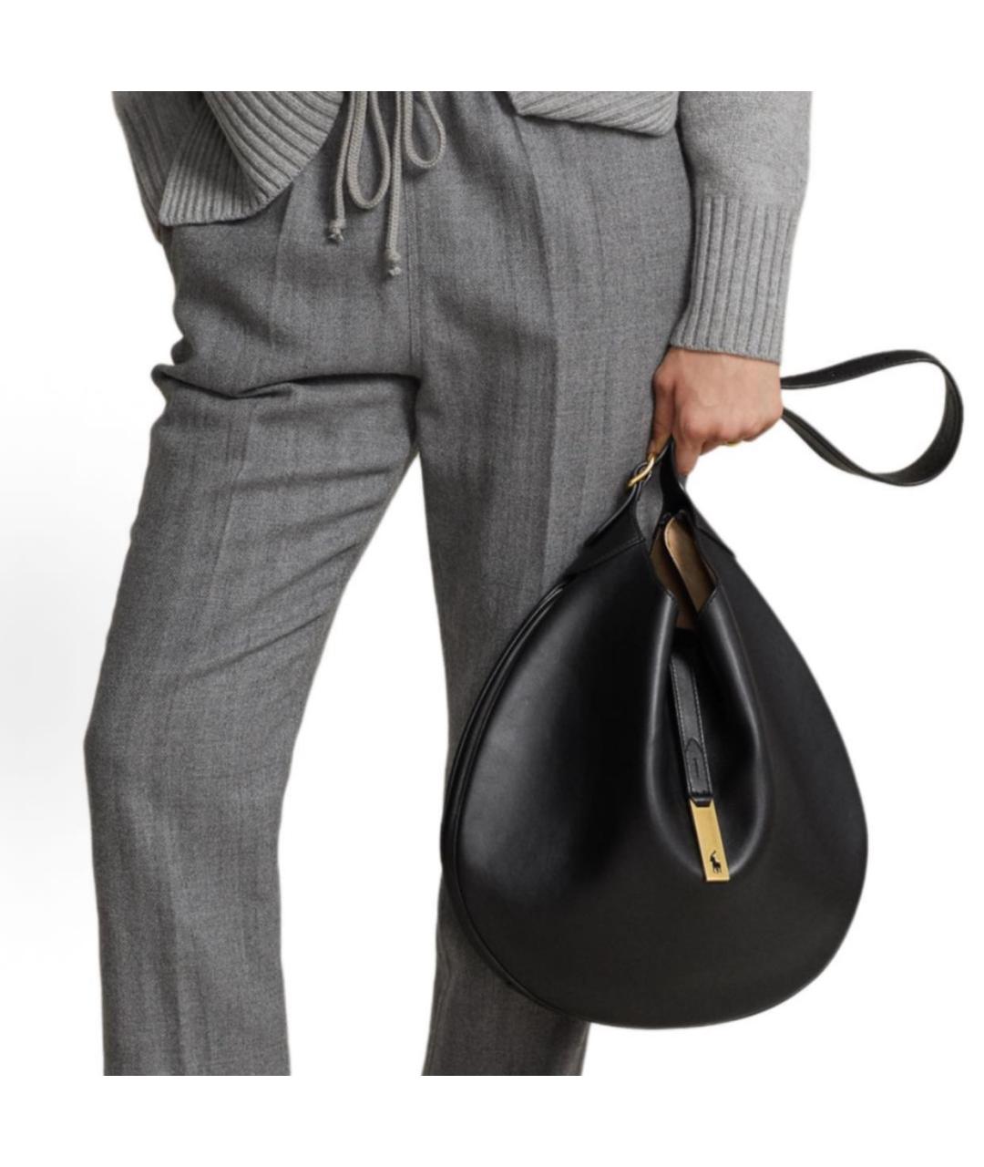 POLO RALPH LAUREN Черная кожаная сумка с короткими ручками, фото 6