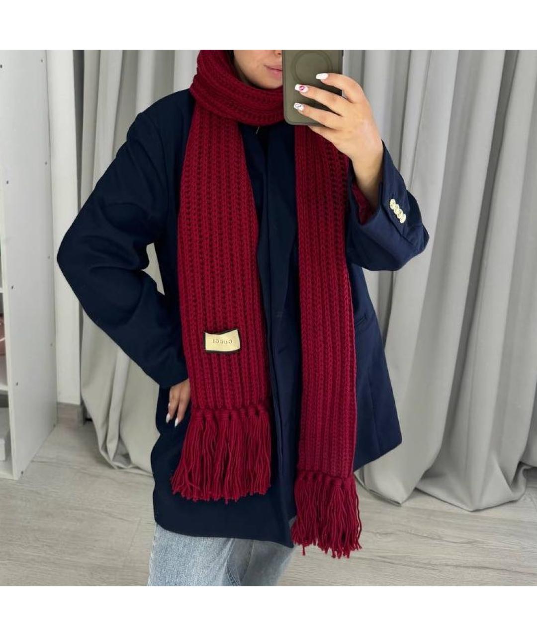 GUCCI Бордовый шерстяной шарф, фото 5