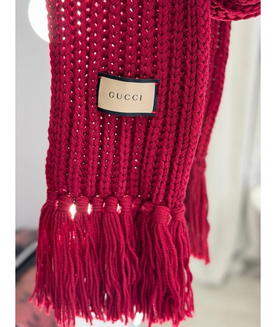 GUCCI Бордовый шерстяной шарф, фото 6