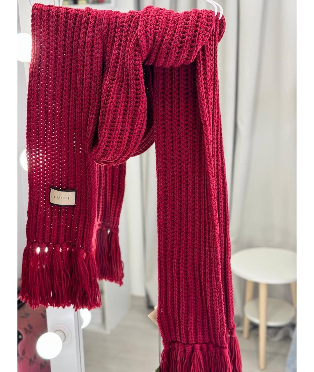 GUCCI Бордовый шерстяной шарф, фото 2