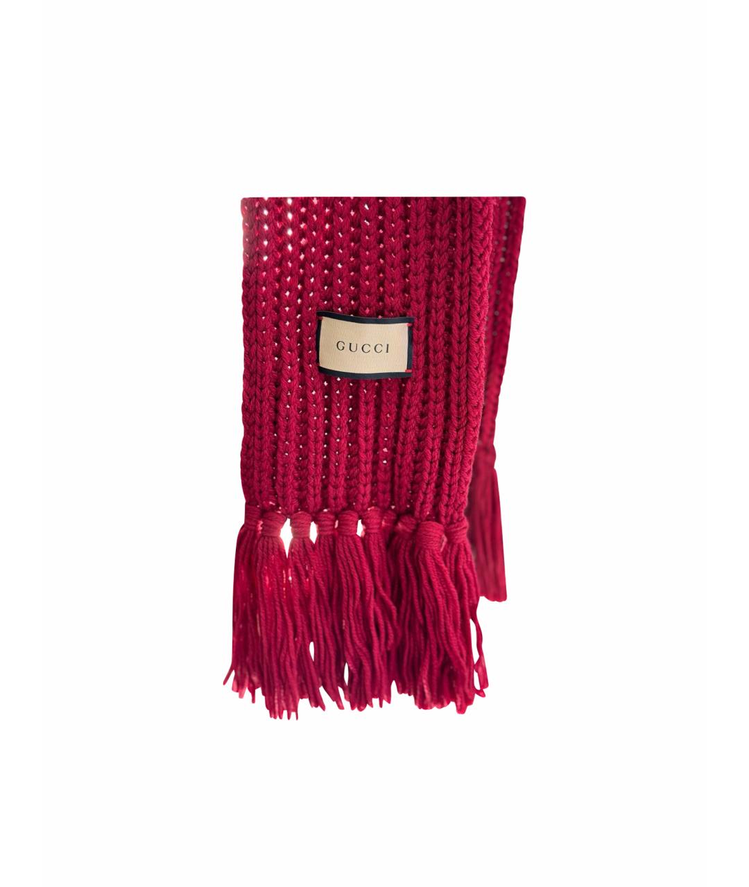 GUCCI Бордовый шерстяной шарф, фото 1