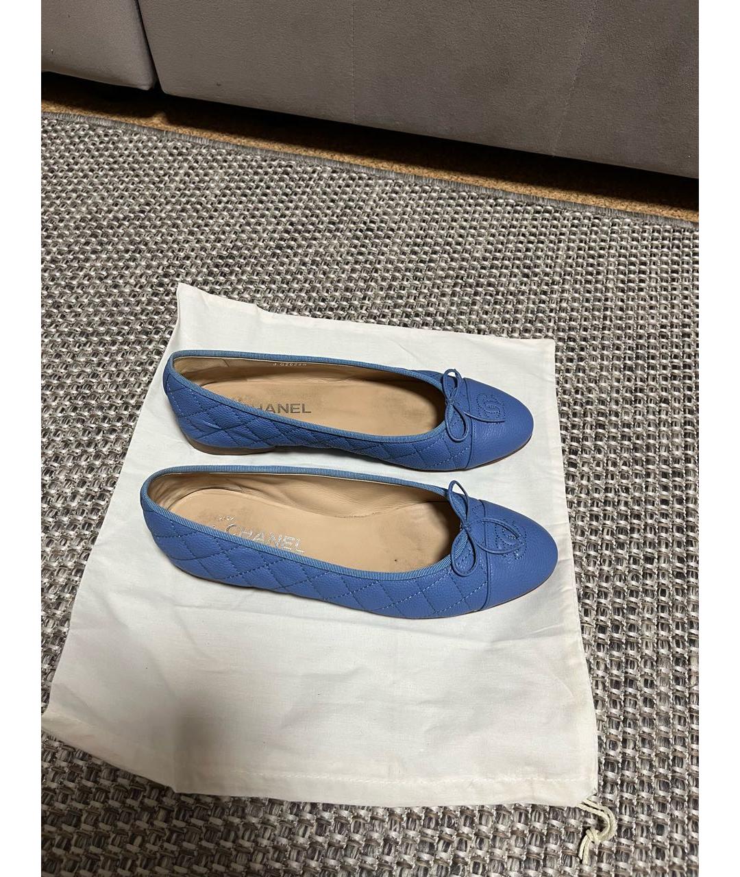 CHANEL Голубые кожаные балетки, фото 3