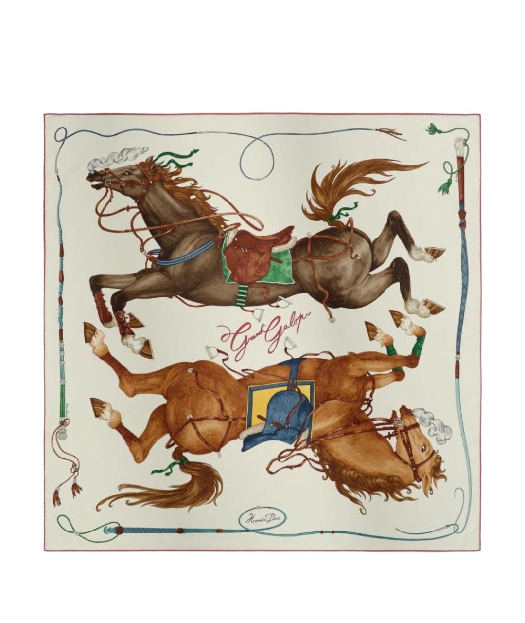 HERMES Бежевый шелковый платок, фото 1