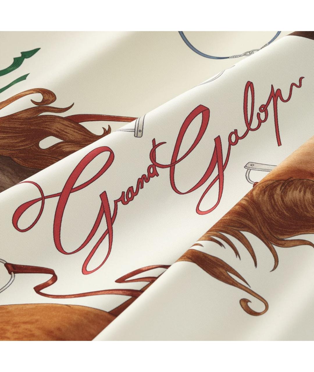 HERMES Бежевый шелковый платок, фото 2