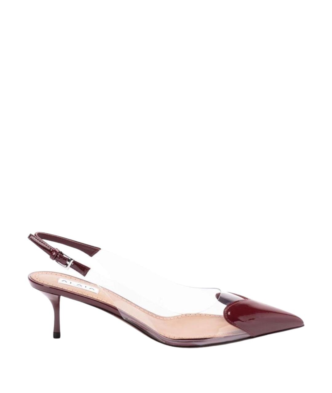 ALAIA Бордовые лодочки на низком каблуке из лакированной кожи, фото 1