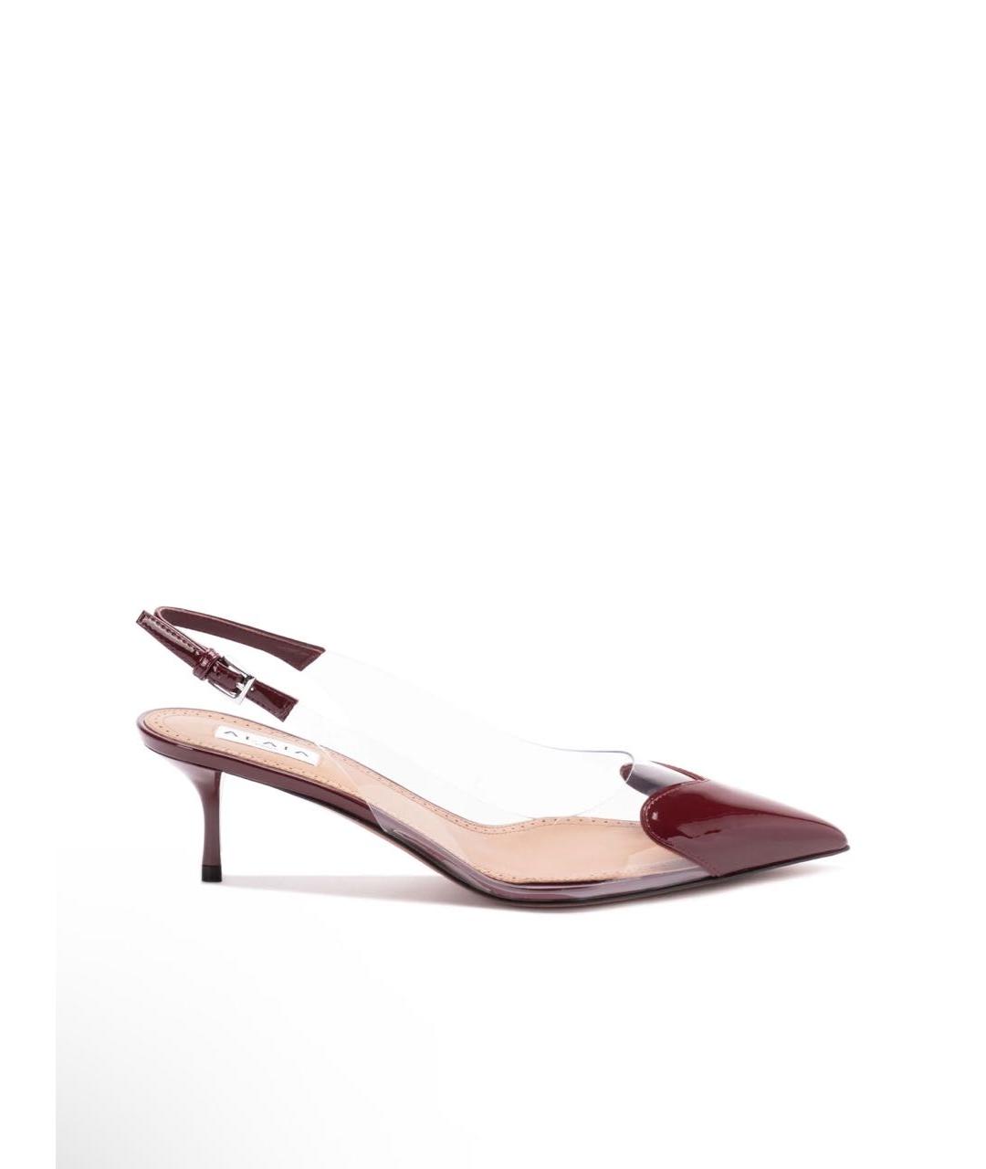 ALAIA Бордовые лодочки на низком каблуке из лакированной кожи, фото 5