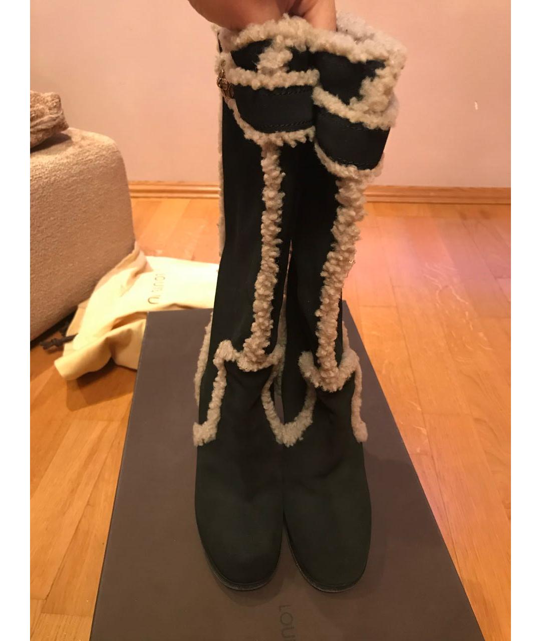 LOUIS VUITTON Темно-синие замшевые сапоги, фото 2