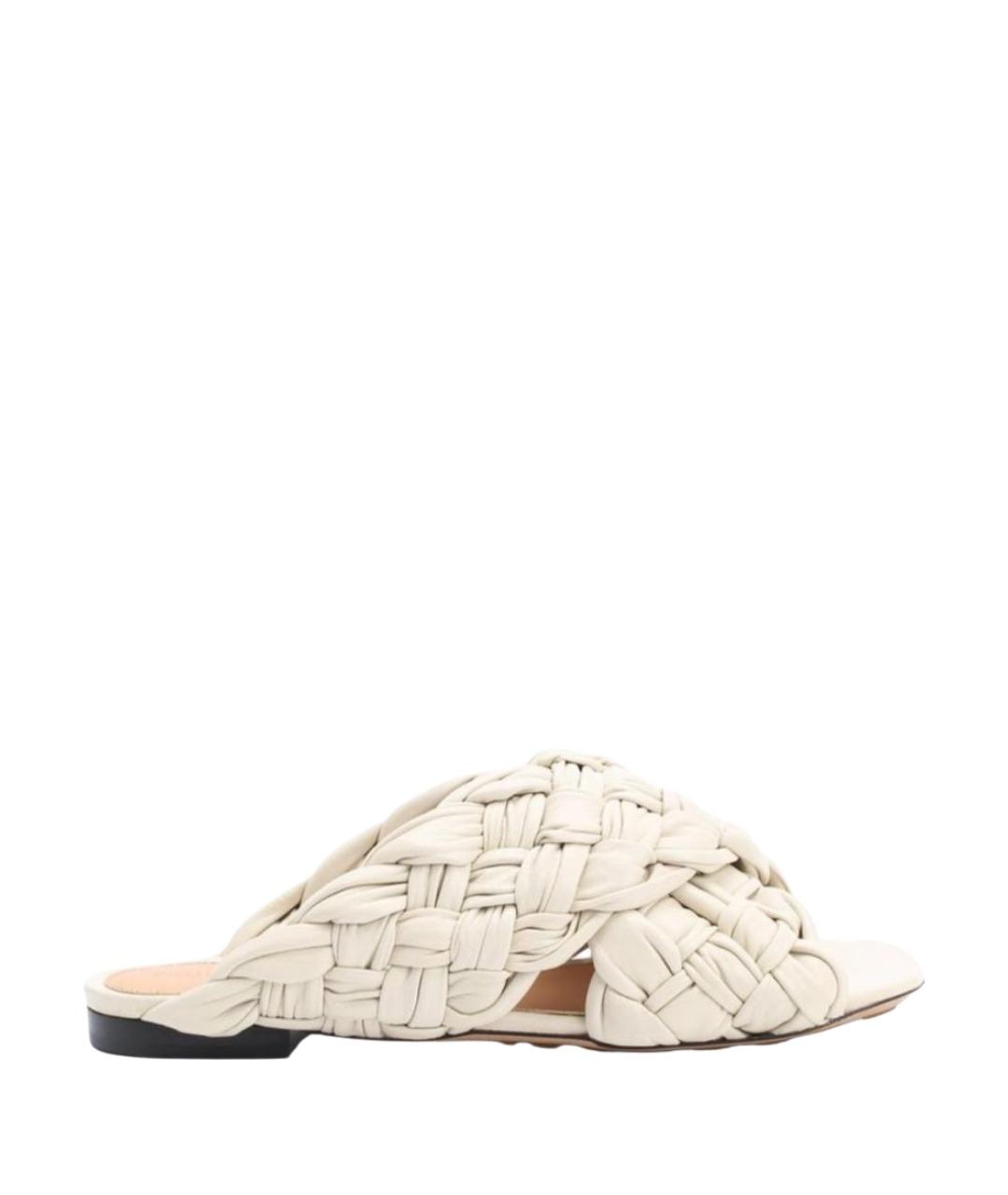 BOTTEGA VENETA Бежевые кожаные шлепанцы, фото 1