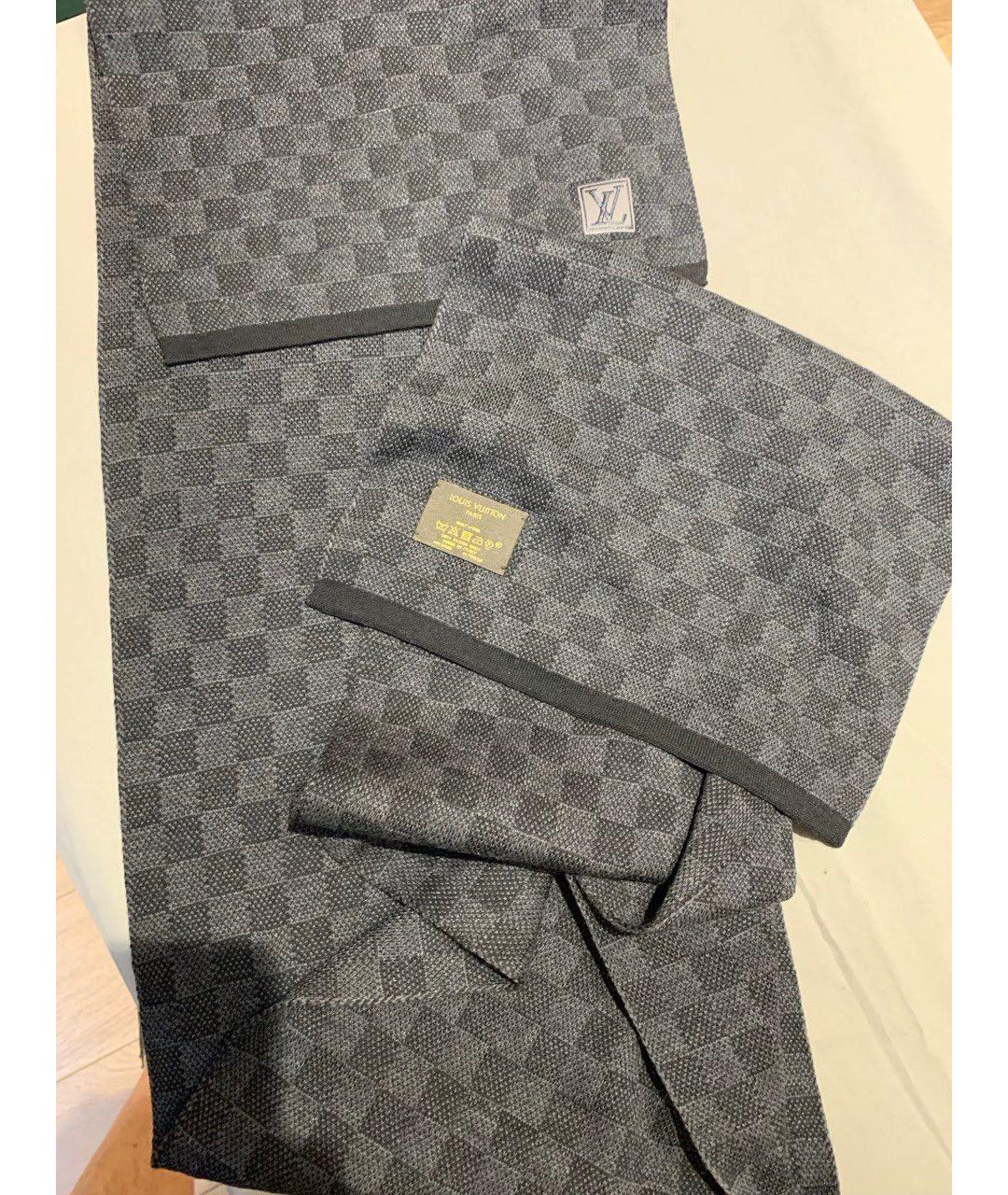 LOUIS VUITTON Серый шерстяной шарф, фото 3