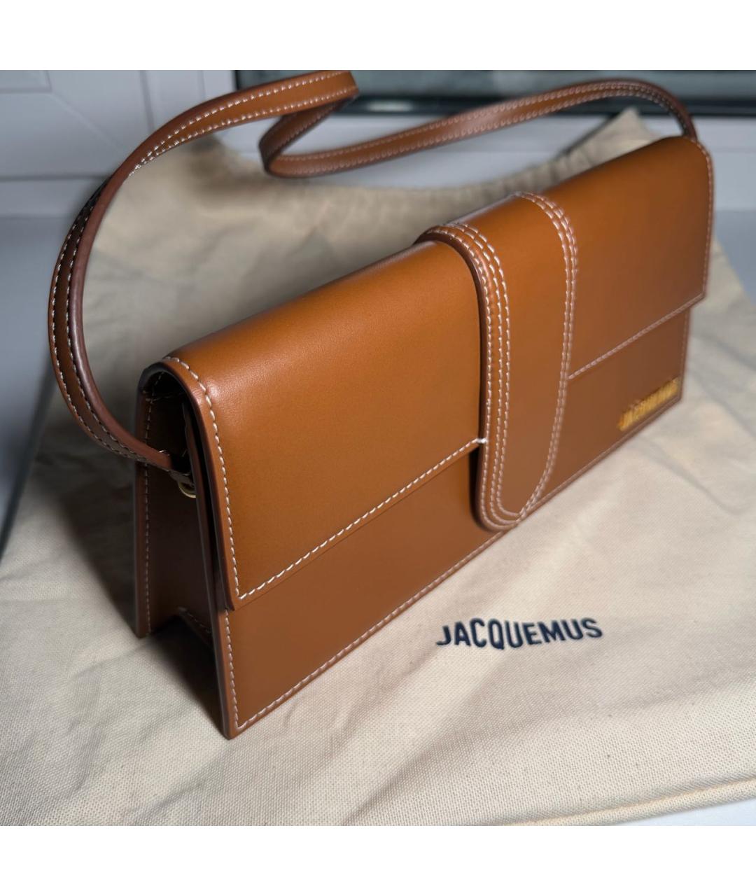 JACQUEMUS Коричневая кожаная сумка с короткими ручками, фото 2