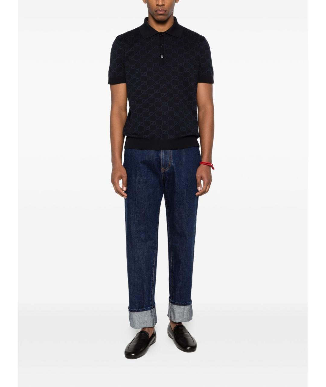 GUCCI Темно-синее хлопковое поло с коротким рукавом, фото 5