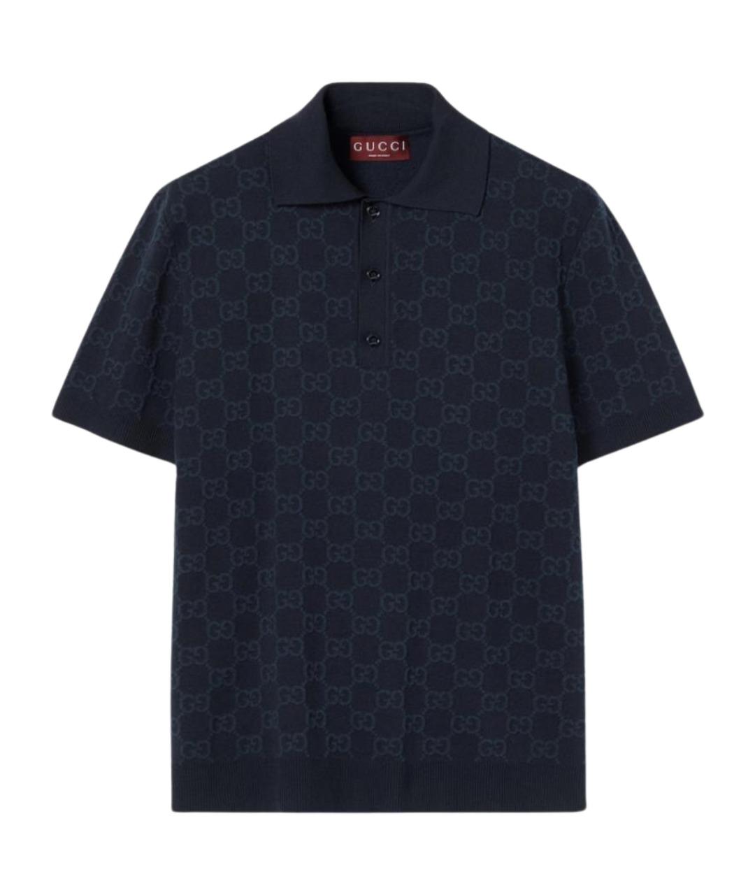 GUCCI Темно-синее хлопковое поло с коротким рукавом, фото 1