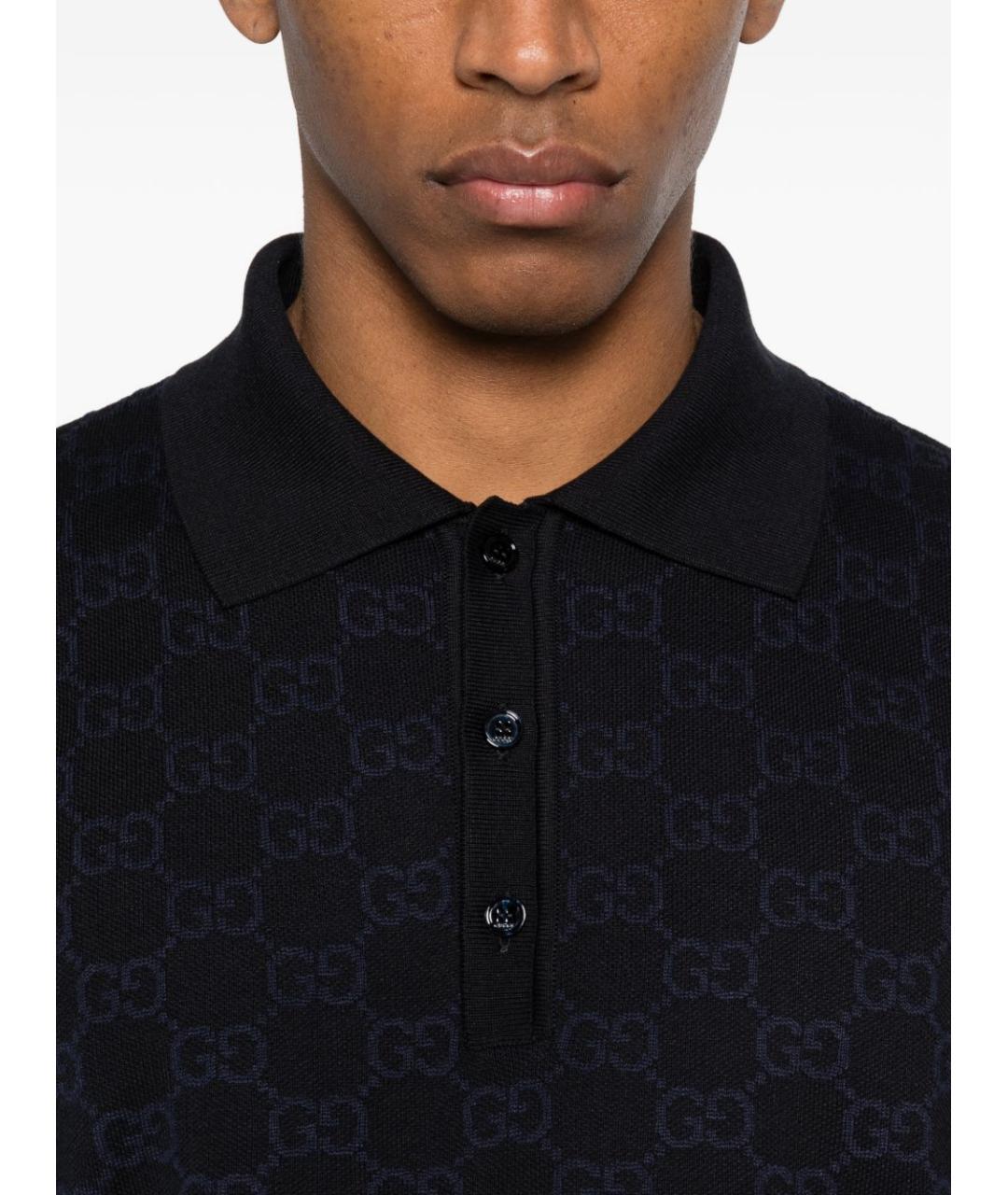 GUCCI Темно-синее хлопковое поло с коротким рукавом, фото 4