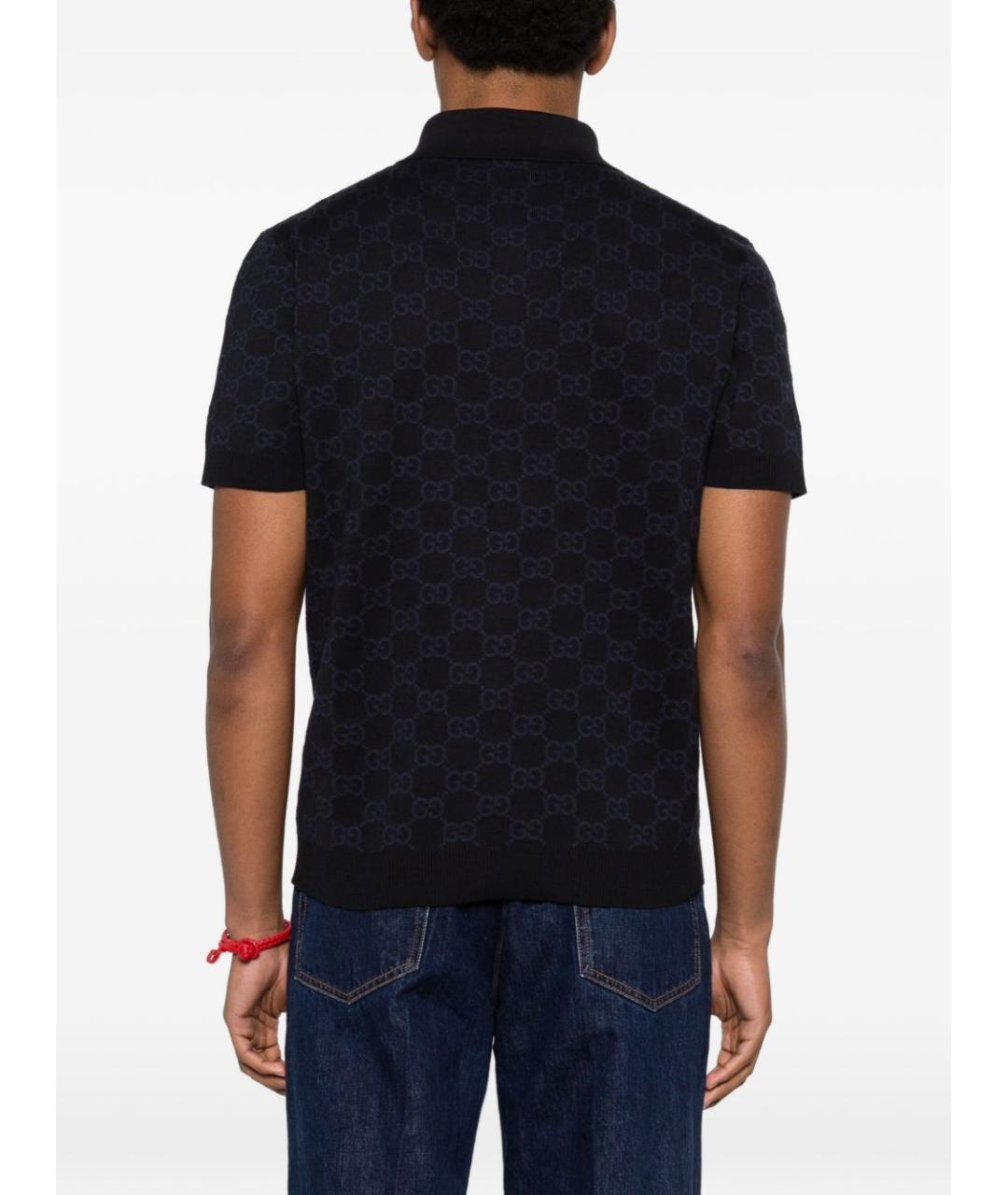 GUCCI Темно-синее хлопковое поло с коротким рукавом, фото 2