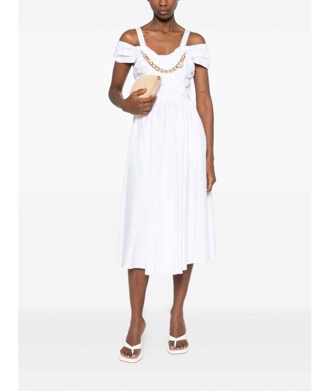 ELISABETTA FRANCHI Белое хлопковое коктейльное платье, фото 4