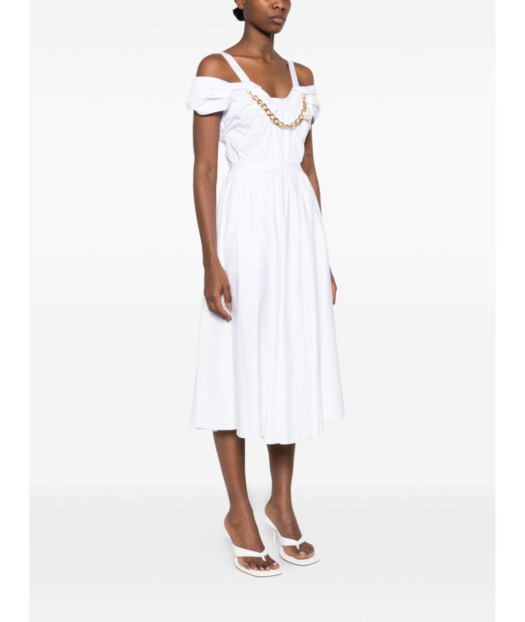 ELISABETTA FRANCHI Белое хлопковое коктейльное платье, фото 3