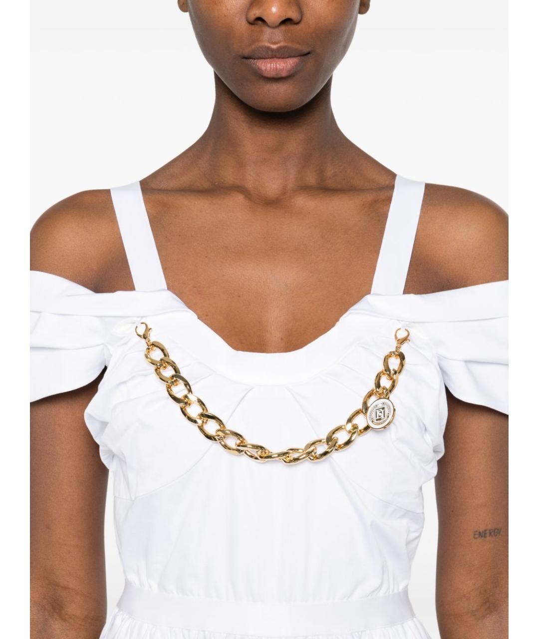 ELISABETTA FRANCHI Белое хлопковое коктейльное платье, фото 5