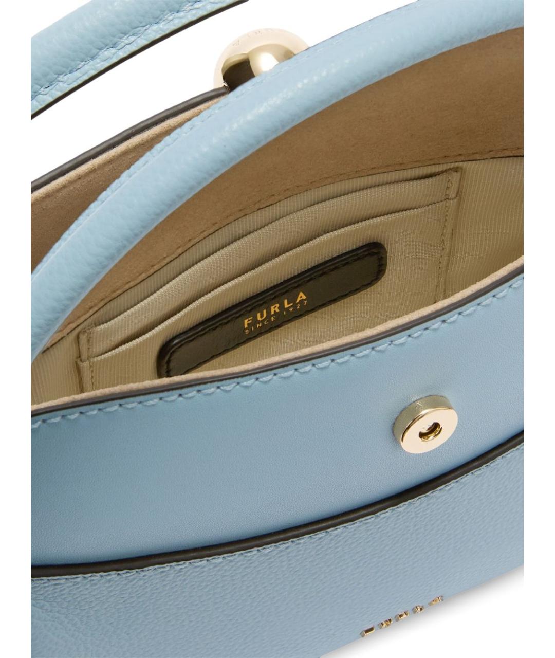 FURLA Голубая кожаная сумка с короткими ручками, фото 4