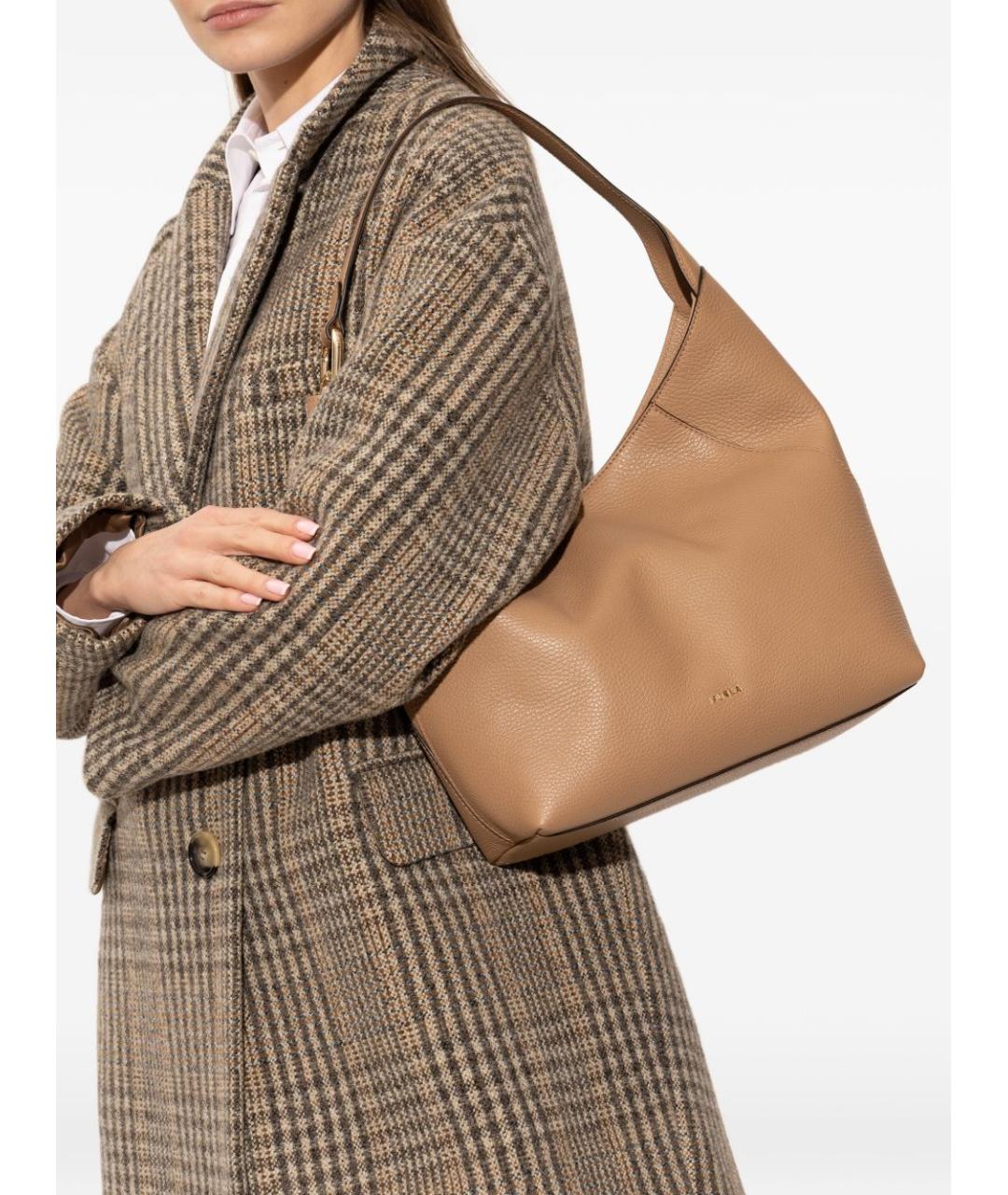 FURLA Бежевая кожаная сумка через плечо, фото 4