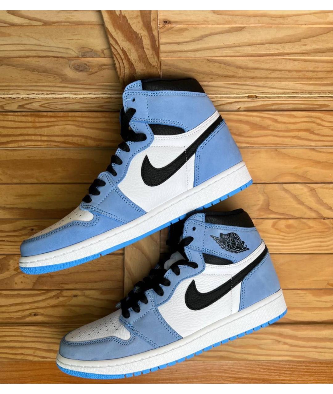 NIKE Голубые кожаные высокие кроссовки / кеды, фото 6